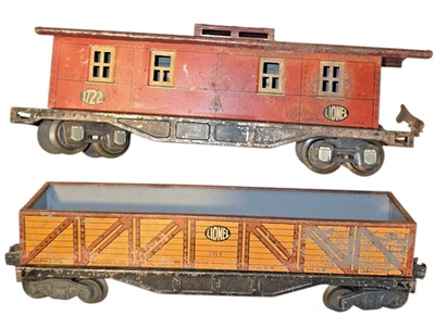 2 Vintage O Gauge Lionel  Tin Litho Caboose 1722 Gondola 1717 Remote Couplers - Image 1 of 4
