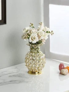 Elegante Metall Vase Übertopf mit Kristall Akzenten - vergoldet Luxus Home & Office - Bild 1 von 10