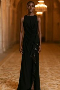 Women's - Carmen Marc Valvo Infusion Sleeveless Long Black Dress, Size 10 - Picture 1 of 10