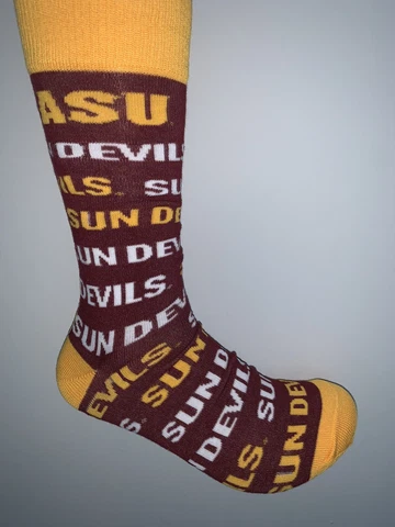 ASU ARIZONA SUN DEVILS NCAA COLLEGE JERSEY LOGO WORDMARK DRESS CREW LENGTH SOCKS Cover