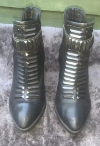 Deena & Ozzy Black Leather Ankle Boots Size Uk 5/38 - Picture 1 of 18