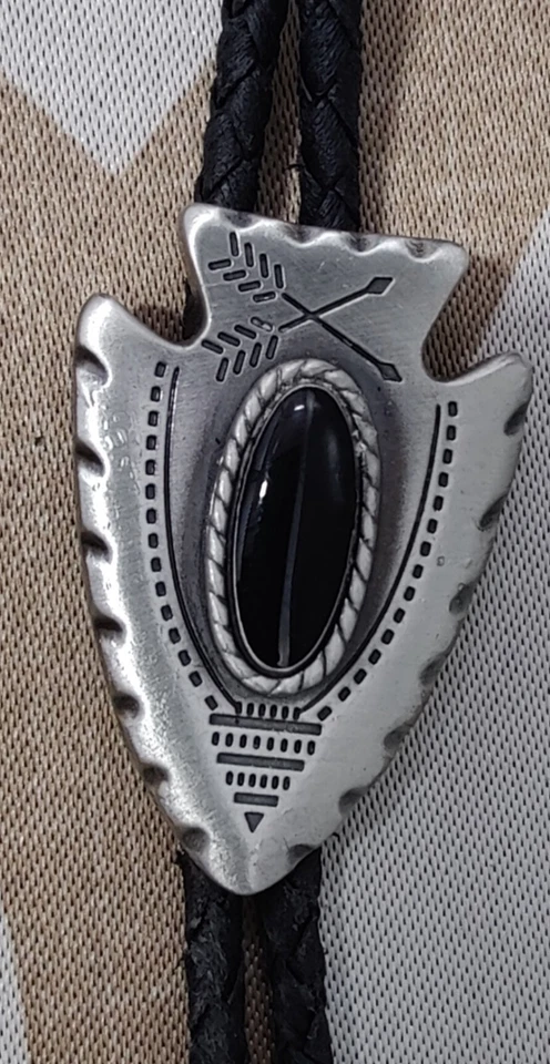 Western Unisex Bolo Tie Arrowhead/Faux Black Onyx Stone - Image 1 of 1