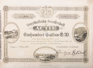 RAR: Gründer Actie der Steyrthalbahn-Gesellschaft 1889. - Zdjęcie 1 z 2
