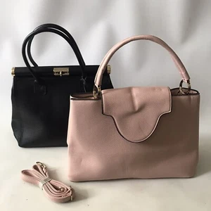 2 X Ladies Hand Bags New Black Leather Pale Pink Faux Leather Smart Formal - Picture 1 of 12