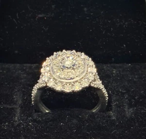 9ct White Gold Round Brilliant Cut Diamond Halo Ring - Picture 1 of 11