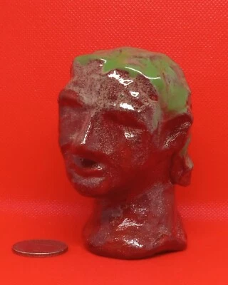 "Poet with green hair" -Original Clay Sculpture, hand made & glazed. Very cool! - Image 1 of 4