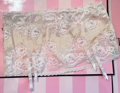 NWT VICTORIA'S SECRET LARGE IVORY LACE UP RIBBON MESH V STRING GARTER BELT SKIRT - Image 1 of 4
