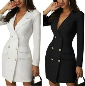 Occident Women Double-breasted Jacket Dress Business Suit Collar Office Blazer D - Picture 1 of 14