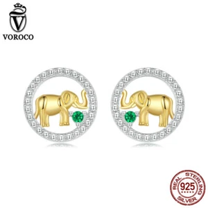 Fashion S925 Sterling Silver Golden Elephant Stud Earrings Jewelry Women Voroco - Picture 1 of 15
