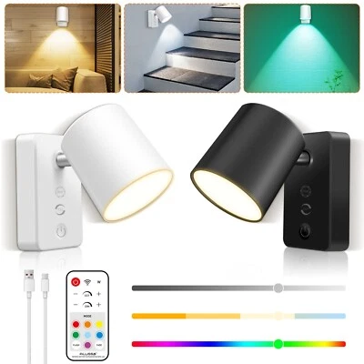 RGBCW LED Bedside Reading Lighting Fixture Dimmable Remote Control Rechargeable - Image 1 of 4