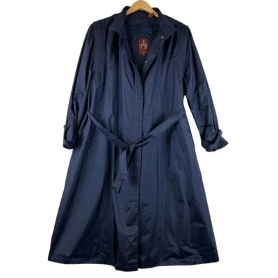 J. Gallery Rain Coat Trench Coat Belted Hooded Long Jacket Blue Plus Size 18 - Image 1 of 4