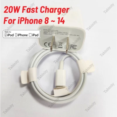 20W USB-C Power Adapter PD Fast Charge Cable For iPhone 14/13/12/11 Pro Max/iPad - Image 1 of 4