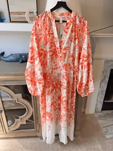 NWT H&M Balloon-sleeved maxi dress - Coral red/Floral Size Medium - Picture 1 of 12