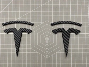 Tesla Model 3 Carbon Fibre Effect Front Hood and Rear Truck Badge Perfect Fit - Picture 1 of 2