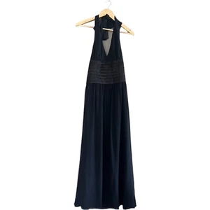BCBG Paris Dress Womens 6 Maxi Halter Tie Black Lined Silk Blend Sleeveless - Picture 1 of 10
