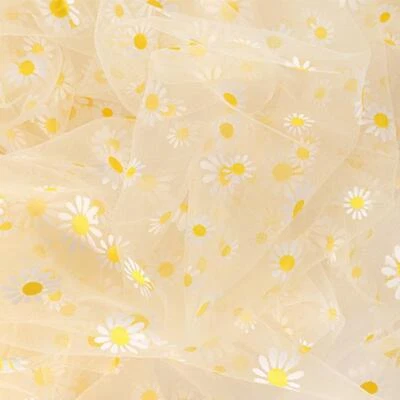 Tela de encaje de 1 yarda con estampado floral de margarita malla de tul tela de encaje de 63" de ancho Foto 1 de 4