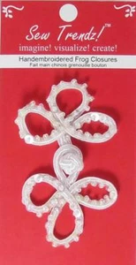 Ivory/Off White Frogs Button Closures-3 Loops Sequin Beaded - 1 Pair/pk - #FG16 - Picture 1 of 4