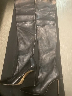 Botas por encima de la rodilla Stewart Weitzman para mujer talla 8 cuero negro punta puntiaguda Foto 1 de 4
