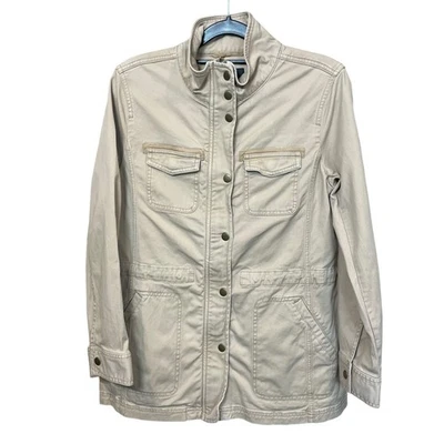 Chaqueta utilitaria Talbots para mujer talla pequeña Mp beige mezcla de algodón cuello bolsillos Foto 1 de 4
