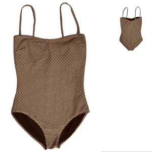 Costume da bagno donna Gottex taglia 14 marrone oro testurizzato pezzo unico retrò regolabile - Foto 1 di 12