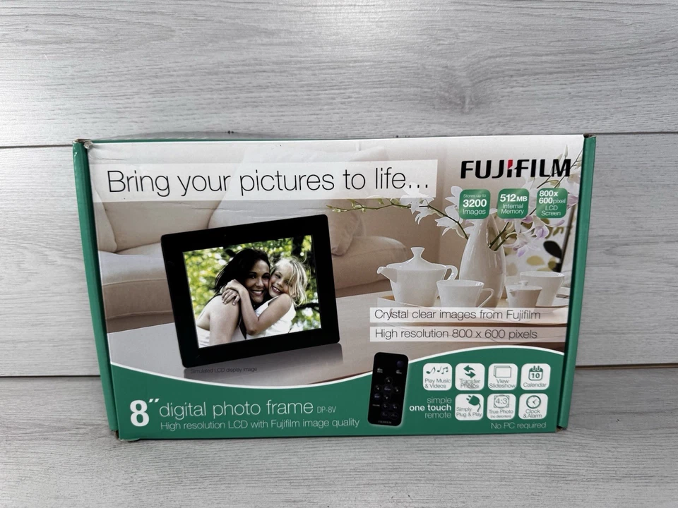 FUJIFILM 8” Digital Photo Frame DP-8V 3200 Images 800x600 Pixel LCD Screen Black - Image 1 of 4