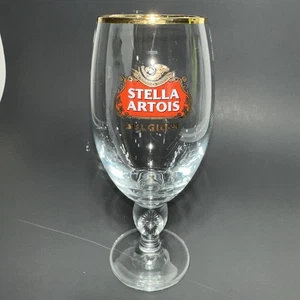 Stella Artois Beer Glass 33 CL Gold Rimmed Drinking 7 1/2” Glass Set of 2 - Picture 1 of 7