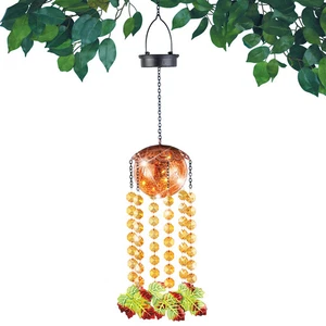 Solar Powered Glass Ball Fall Leaves Garden Mobile - Picture 1 of 3