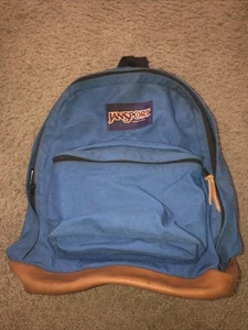 Vintage 90s JanSport Blue Leather Bottom Backpack Made in USA Sack Bag - Bild 1 von 7