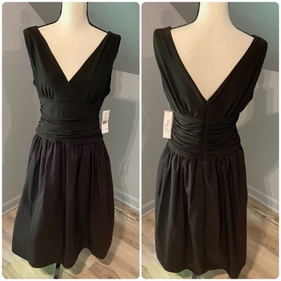 Eliza J Fit And Flare Mixed Media Midi Dress Size 14 Chocolate Brown Full Skirt - Image 1 of 4