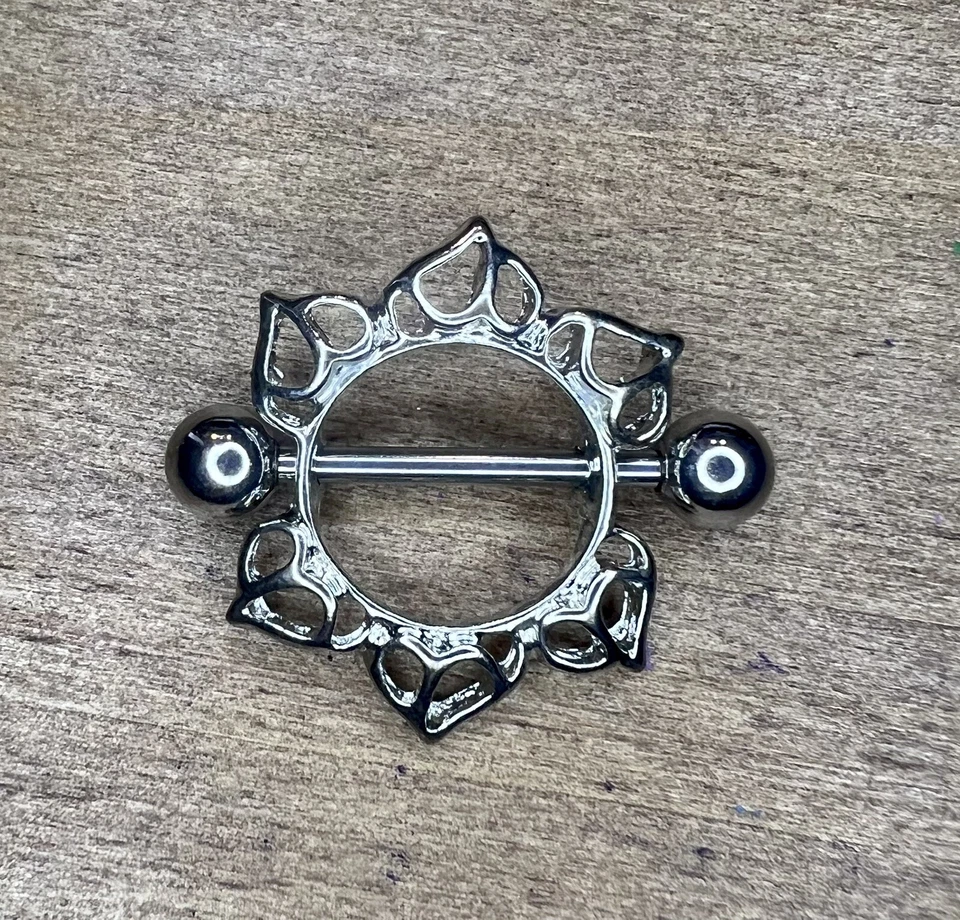 Capezzoli Piercing Gioielli Scudo Con Con Barra + Sfere Acciaio - Immagine 1 di 1