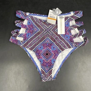 Oneill Surf rosa blau geometrisch hoch tailliert offene Seite frech Unterteil Größe Small - Bild 1 von 9