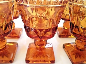 VINTAGE Set of Six (6) Amber Footed Glasses-Wine/Juice Glasses-Small Size - Picture 1 of 9