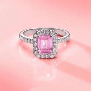 Fede Nuziale Oro 18K 1,30 Ct Taglio Smeraldo Diamante Coltivato in Laboratorio Zaffiro Rosa Bianco - Foto 1 di 13