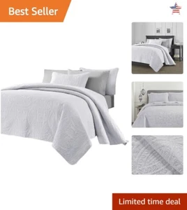 King Size White Bedspread Set - 3 Piece Oversized Coverlet Set, Lightweight - Picture 1 of 7