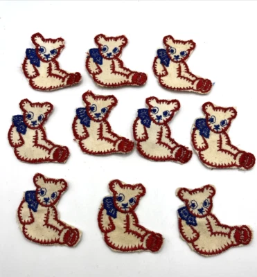 Lot of 10 Vintage 1960's Bears Sew On Appliqué Patch 1.75” Sewing Embellishment - Image 1 of 4