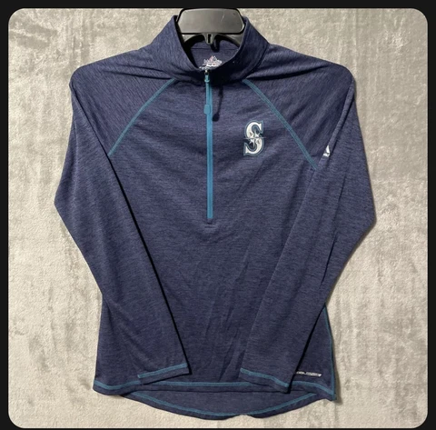 MLB MAJESTIC Fan Fashion Cool Base Seattle Mariners 3/4 Zip Pullover Women’s Med Cover