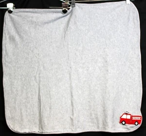 Carters Just 1 Yr Firetruck Baby Blanket Grey 28" x 28" Stroller Car Seat Swaddl - Picture 1 of 4