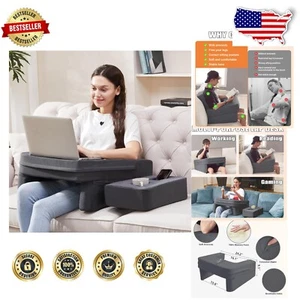 Ergonomic Memory Foam Lap Desk Pillow with Cup Holder - Gray for Adults - Bild 1 von 8