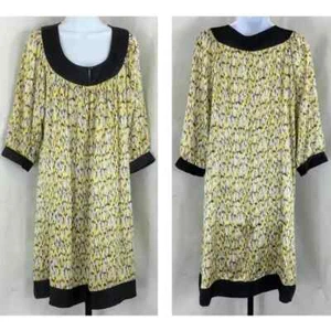 Bob Mackie Silk Tunic Dress Vintage Studio SM1048 Yellow Black Art to Wear Sz 14 - Picture 1 of 9