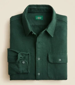 NWT J Crew Heavyweight Chamois Flannel Shirt in Hunting Green (Various Sizes) - Picture 1 of 6