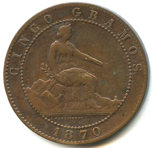 Espagne 5 centimos 1870 n°5642 - Imagen 1 de 2