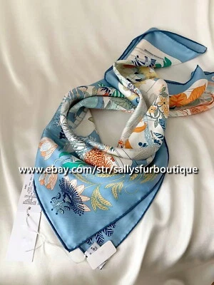 Sallys Boutique  14 ~ 18 Momme Twill Silk Wrap Scarf Animals Print Shawl 35" - Image 1 of 4
