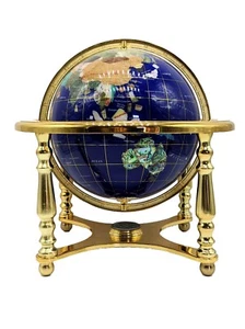 14" Blue Ocean Gold 4-Bein Tischständer Edelstein MOP Edelstein Weltkarte Globus - Bild 1 von 7