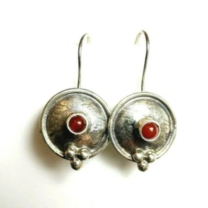 Genuine Agate 925 Sterling Silver Oxidised Design Earrings Gemstone Aqeeq 813 - Picture 1 of 12