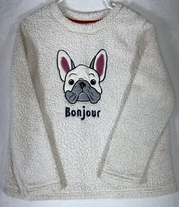 Secret Treasures Pajama Top Womens Sz L 12/14 Bonjour French Bulldog Fuzzy Cute - Picture 1 of 7