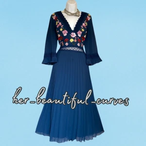 ASOS EMBROIDERED FLORAL PLEATED MIDI OCCASION PARTY DRESS SIZE 18 - Picture 1 of 6