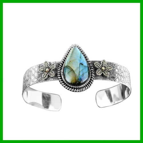 VALENTINO Braccialetto Fiore Pietra Preziosa Labradorite Regalo Matrimonio Argento Placcato Oro 18K