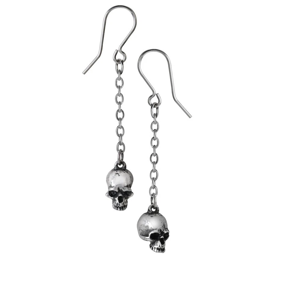 Alchemy Gothic E364 Deadskull Earrings Futility of Life Pewter Jawless Skulls