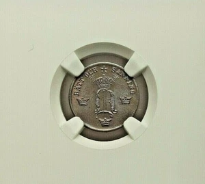 1858 SWEDEN OSCAR I BRONZE 1/2 ORE NGC GEM MS-65 BROWN KM686 - Picture 1 of 4
