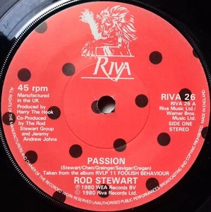 Rod Stewart - Passion (Riva, 1980) 7" single VG/- - Imagen 1 de 4